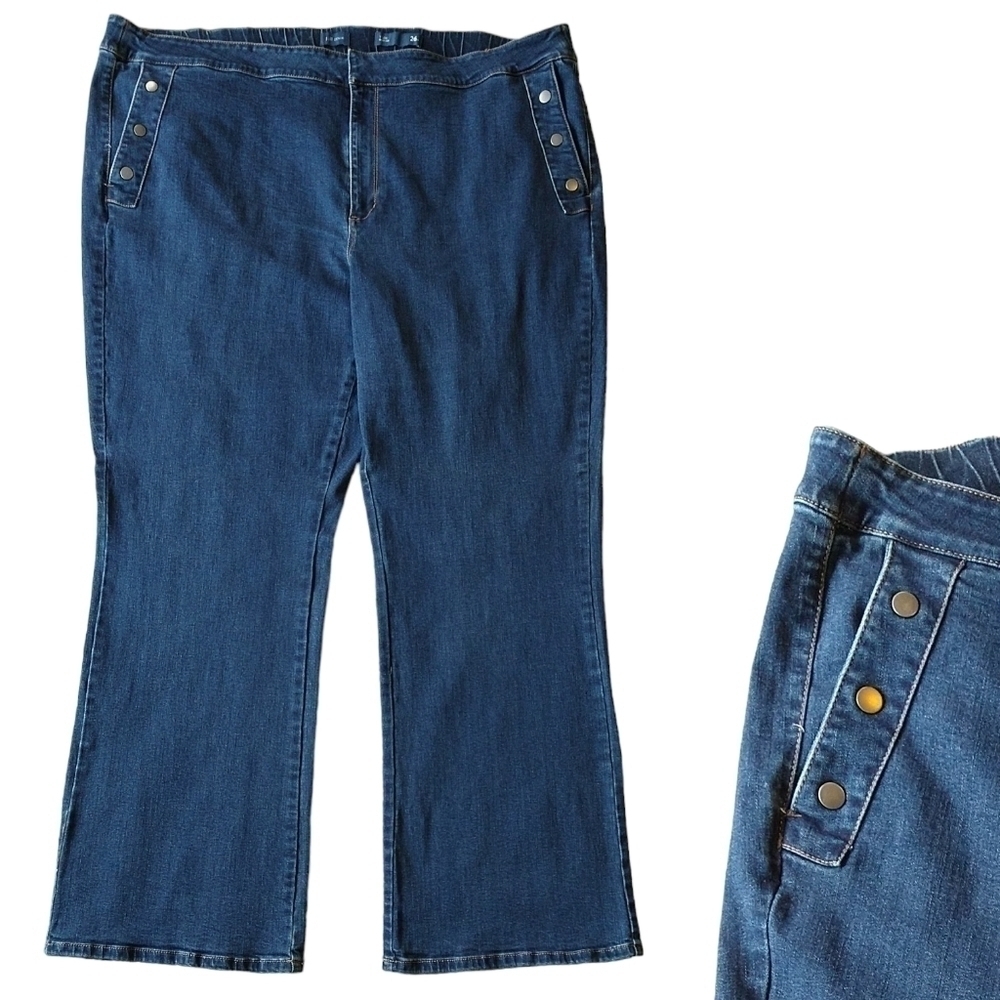 J. Jill York Bootcut Jeans Dark Wash Snap Pockets Stretch Modern